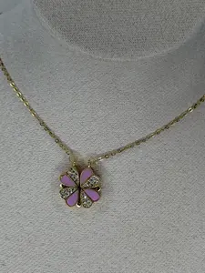 Magnetic Folding Four Leaf Clover Heart Necklace Titanium Steel Copper Zircon