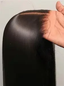 Put And Go Glueless 5x5 Lace Closure Wig Lace Front Straight Wig For Women Pre Plucked Lace Hairline Glueless Brazilian HD Transparent Lace Frontal Wig 200% Density Long Length Human Hair Lace Wigs Natural Black Color