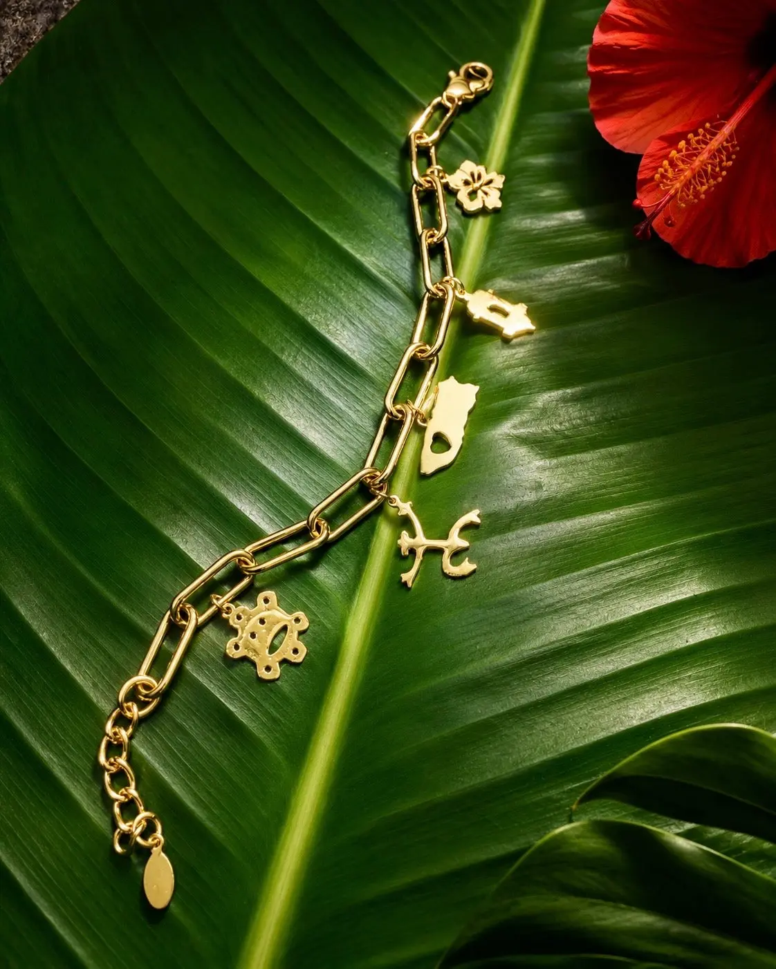 Puerto Rico Charm Bracelet with Chains, Charms, and Decorative Elements