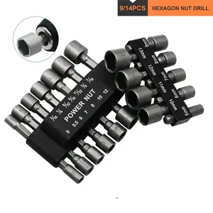 9/14Pcs/Set 5Mm-13Mm Hex Sockets Sleeve Nozzles Nut Driver Set Power Nuts Driver Socket Screwdriver Set Bits Sets Tools SLADE