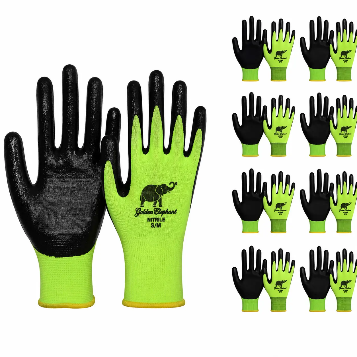 Golden Elephant 1 Pack(8 Pairs) Industrial Foam Safety Gloves, Breathable Work Gloves with Superior Grip, Abrasion Resistant Protective Gloves for Construction, Warehouse, Mechanics, Assembly, Gardening and General Industrial Enhanced Foam Nitrile Glove