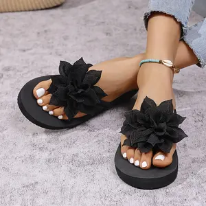 Women's New Thick-Soled Outdoor Flip-Flops Lightweight Plus Size Solid Color Floral Beach Sandals