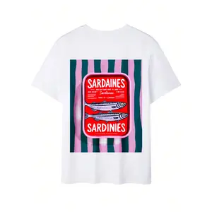 Men and women short sleeve Sardines Can Label Design Stripes All-season casual wear crew neck short sleeve everyday versatile Personalized T-shirt