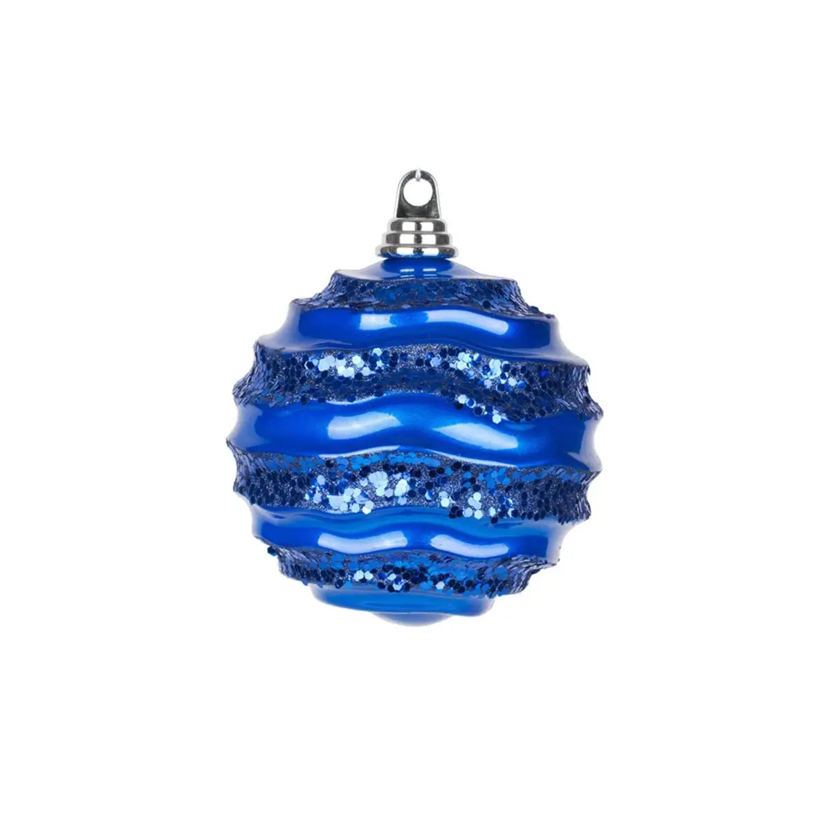 212 MAIN Blue Candy Glitter Plastic Wave-Shape Ball Ornament - 6 in., Plastic Ball Christmas Decor, Home Festive Decoration