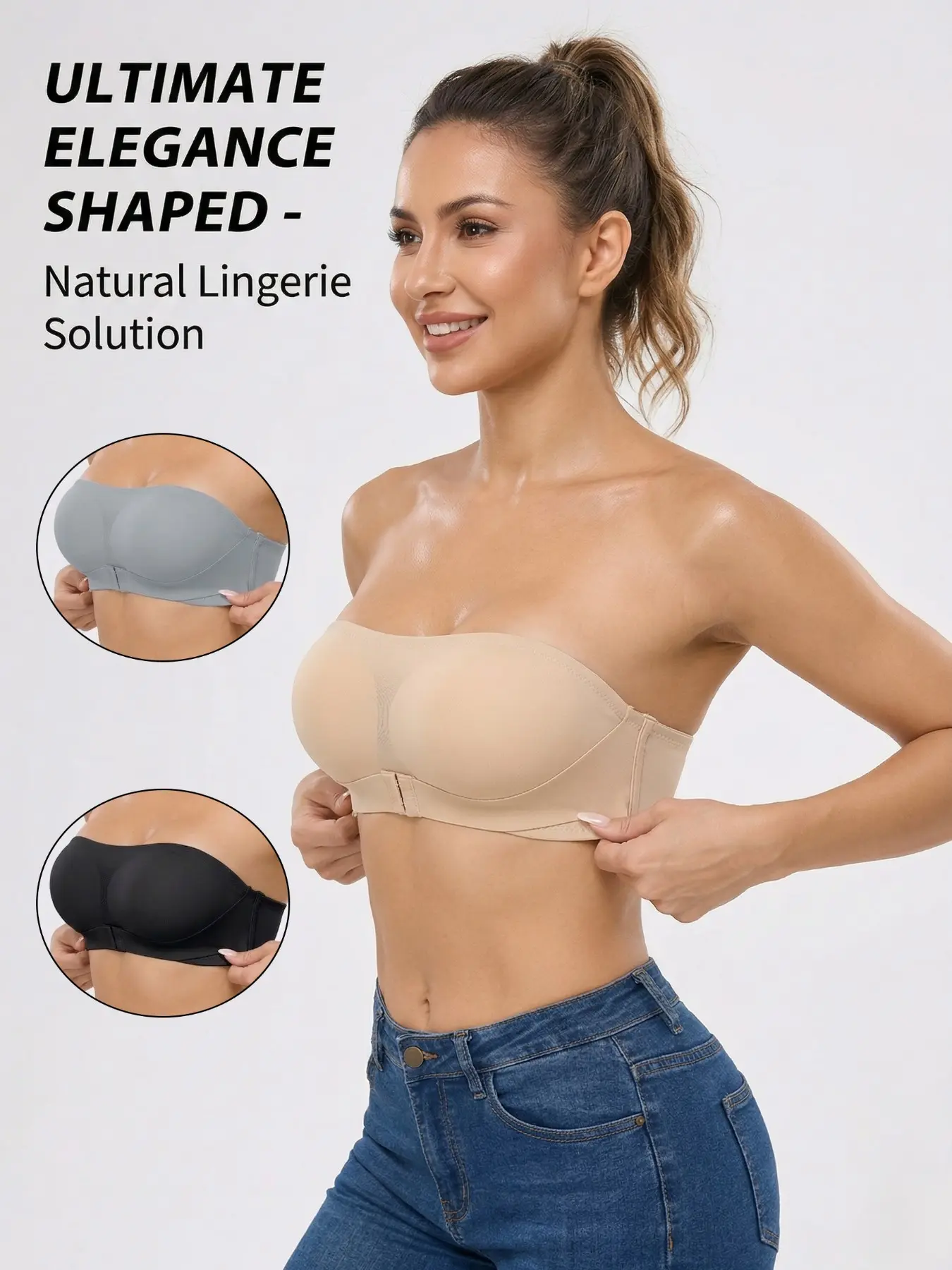 Women's Strapless Push-Up Bra, Non-Slip Invisible Front Buckle, Seamless Smooth Comfortable Shaping Underwear, Perfect for Backless Dresses, Elegance, Casual, Seamless Shaping Bras