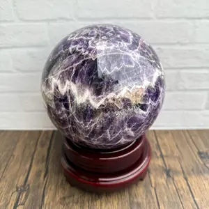 Large Chevron Amethyst Sphere • 5.5” Crystal Ball with Stand • 9.8 lb Amethyst Decor • Third Eye & Calm • Christmas Gift • Meditation Room