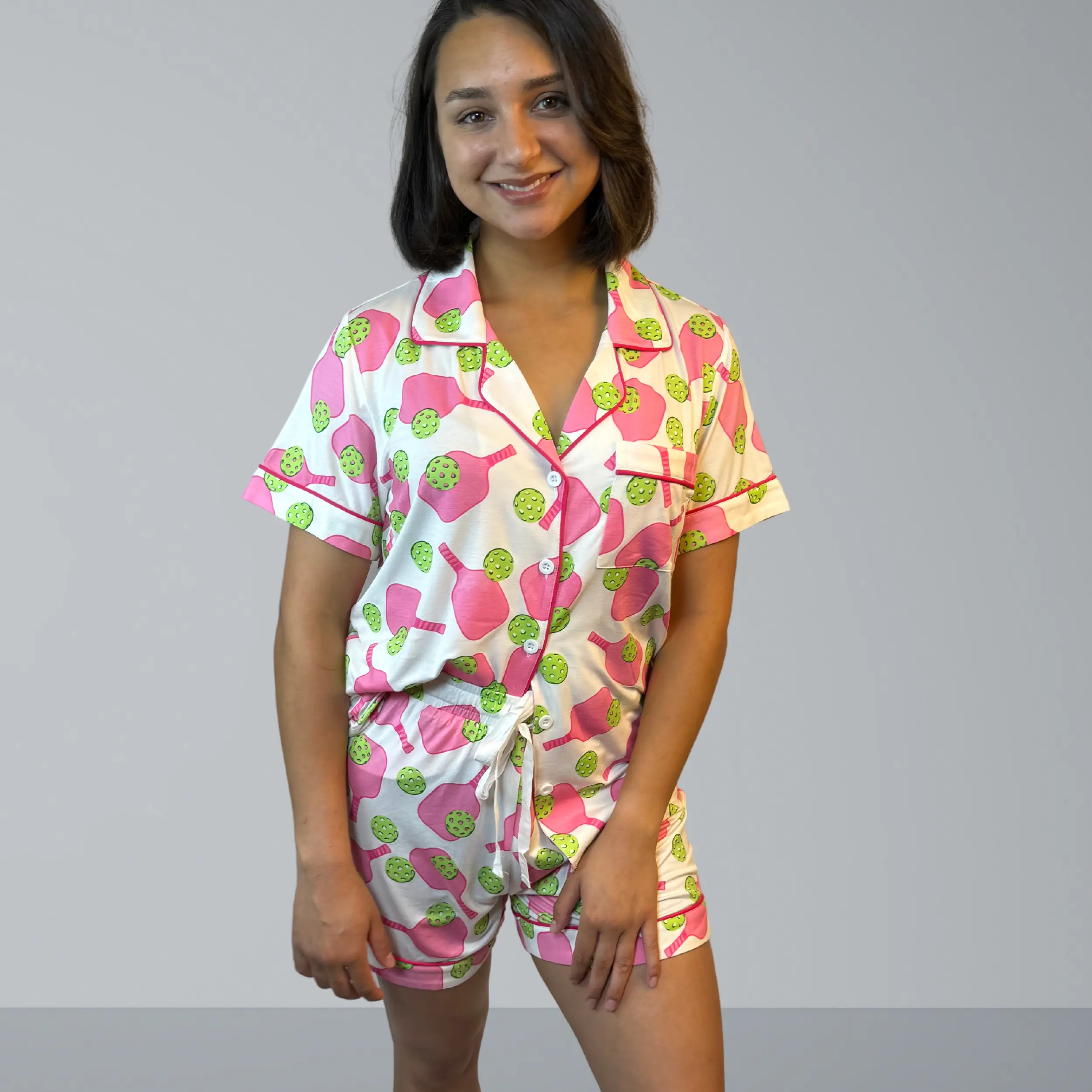 Willie J's Easy PJ's Bamboo Pickleball Print Pajamas Shorty Set