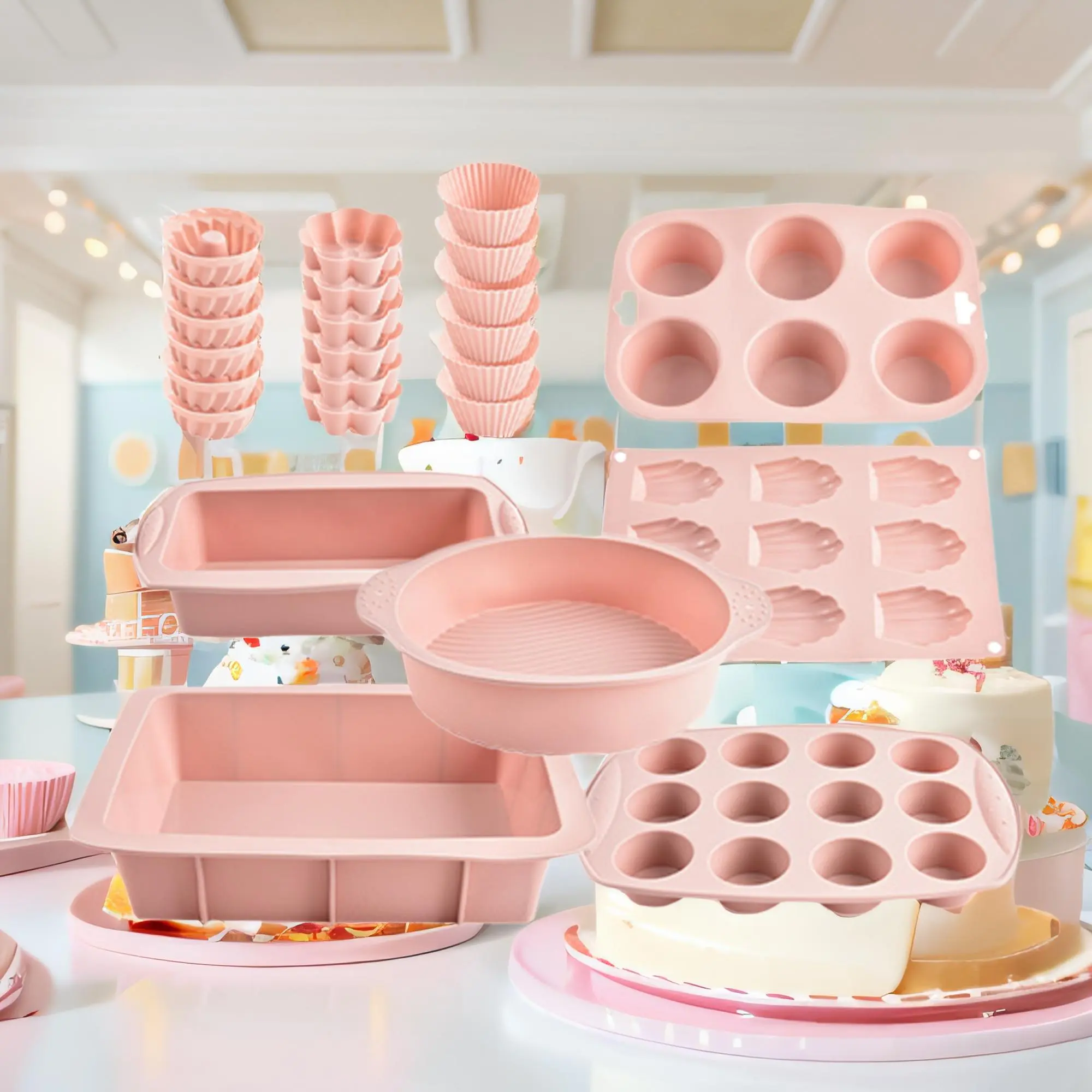 Silicone Baking Mold Set, 24pcs/set Multipurpose Silicone Bakeware Kit, Including Jelly Pudding Pan/Toaster Mold/Madeleine Pan/Silicone Cake Molds, Silicone Loaf Molds, Nonstick Home Baking Dessert Tool, Baking Essentials, Baking Supplies, Molding