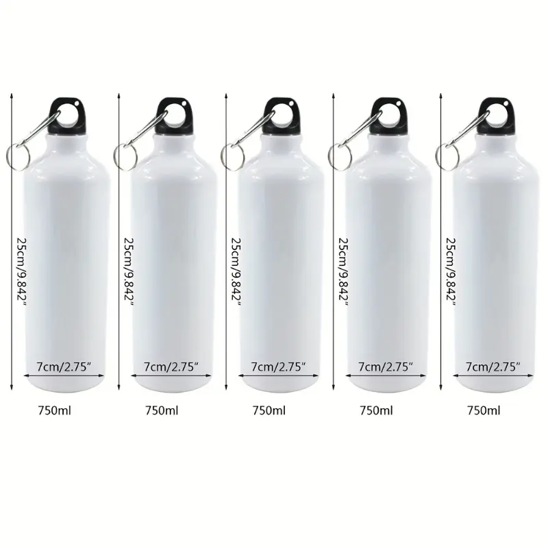 5-Pack 25.36oz White Blank Aluminum Sublimation Water Bottles - Portable for Travel, Outdoor Sports with Carabiner Hook, Aluminum Alloy