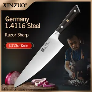 XINZUO Yu Series Stainless Steel Chef Knife, 8.3 Inches, German ThyssenKrupp 1.4116 Molybdenum Vanadium Steel Blade, Premium Ebony Handle, 56-58 HRC, 6.0-8.0N Cutting Force, Polished High-End Look, Stainless Steel Knives