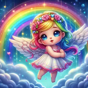5D DIY Full Drill Round Diamond Painting Kit - Angel, Rainbow Mosaic Canvas DIY Wall Art, Home Wall Décor