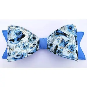 Blue Bird Butterfly Wired Fabric Bow