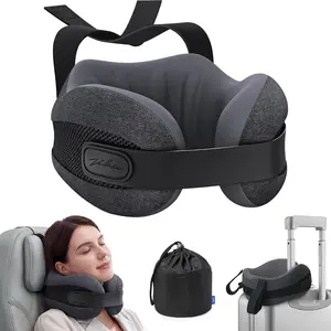 Dual-Layer Neck Pillow for Airplane, Travel Pillow with Seat Straps to Head & Neck, Ergonomic Ear-Friendly Neck Pillow for Traveling with Breathable Vent Holes, Airy Cover