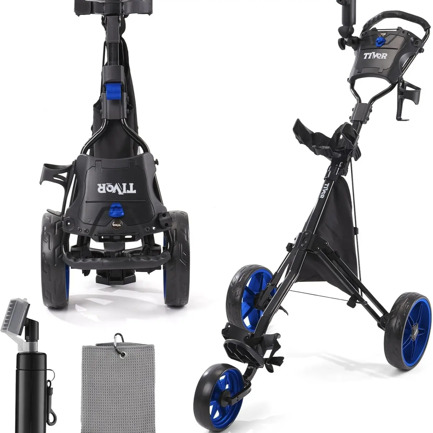 Tivor 3-Wheel Golf Push Cart – Lightweight, Compact Quad-Fold