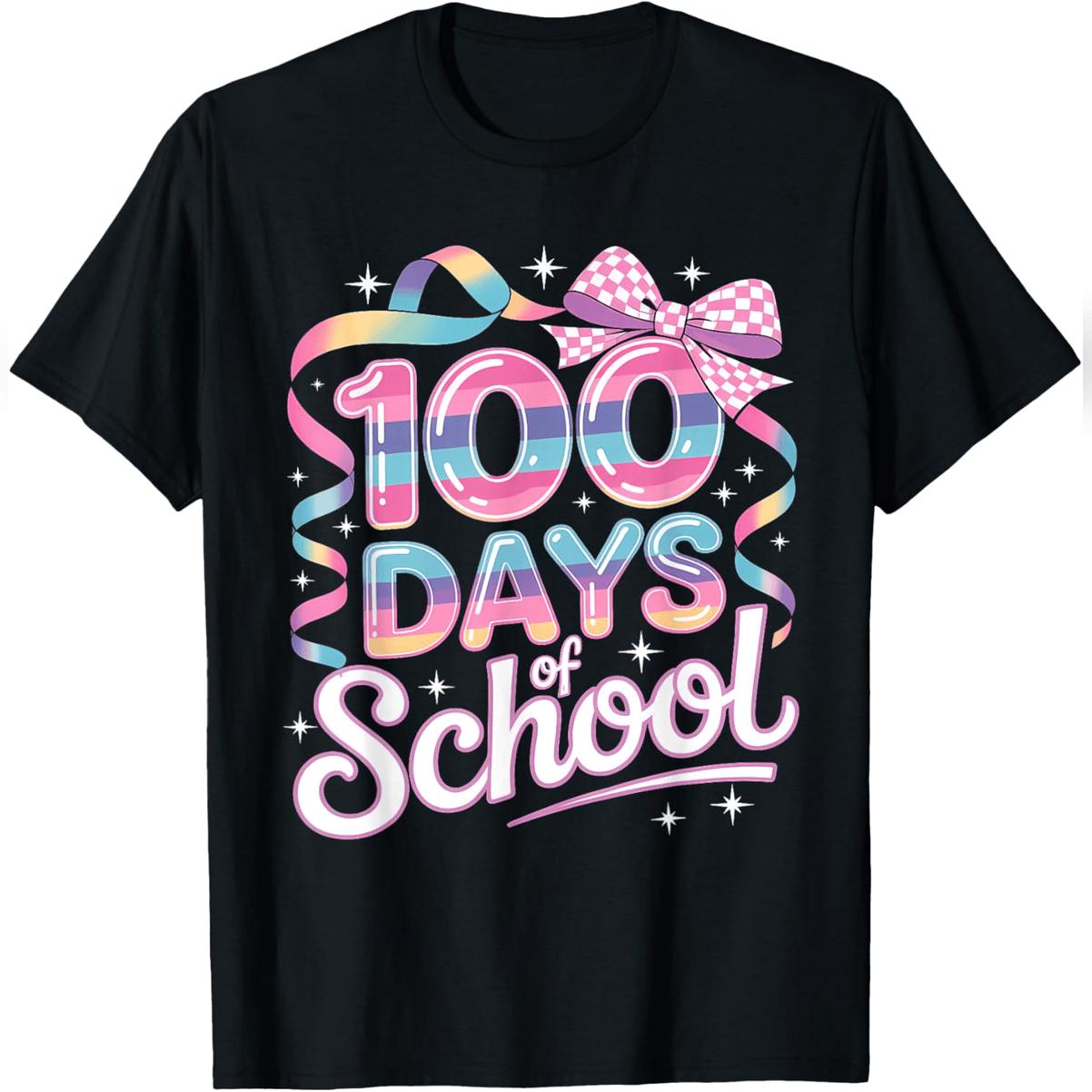 100th Day Of School Coquette Bow 100 Days Of School Teacher T-Shirt Comfy Everyday T-Shirt