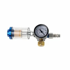 Air Filter Pressure Regulator Kit Pneumatic Spray Gun Set 1/4 Inch Air Tool Compressor Filter with Gauge, Air Pressure Regulator Gauge + in-Line Oil Water Trap Filter Separator Tool