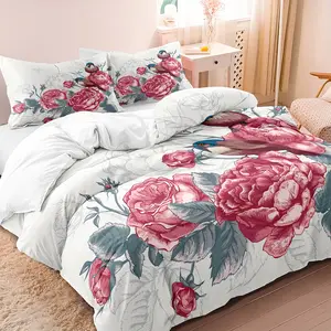 2/3Pcs Vibrant Floral Flower And Hummingbird Bedding Set - Ultra Soft Comfortable Decorative Duvet Cover Set Fit For Bedroom Dormitory (1 * Duvet Cover+1/2 * Pillowcase, Without Comforter)