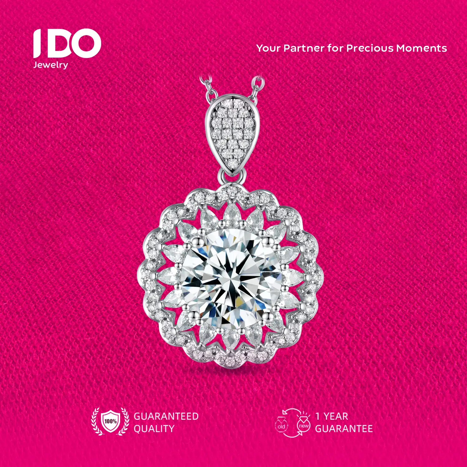 [Live Sale] N07 Silver Sterling S925 Moissanite Sunflower Necklace I DO Jewelry Pendant Women Accessories Elegant Beautiful Luxury Adjustable Beautiful and Luxurious No Fade No Rust with 1 Year Guarantee Passed Diamond Selector