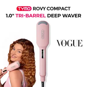 TYMO ROVY COMPACT - 1-Inch Deep Waves Crimper, Negative-Ionic for Smooth Hollywood & Mermaid Waves, Curler Roller Styling Tool, Gift Ready; Ionic Ceramic French Curling Iron; Travel Tools; Adjustable Volumizing Curler