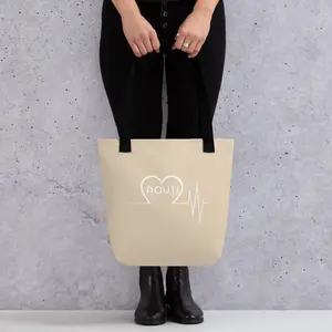"NAUTI heart beat" Unisex Anchor Tote Bag in Champagne with White Logo