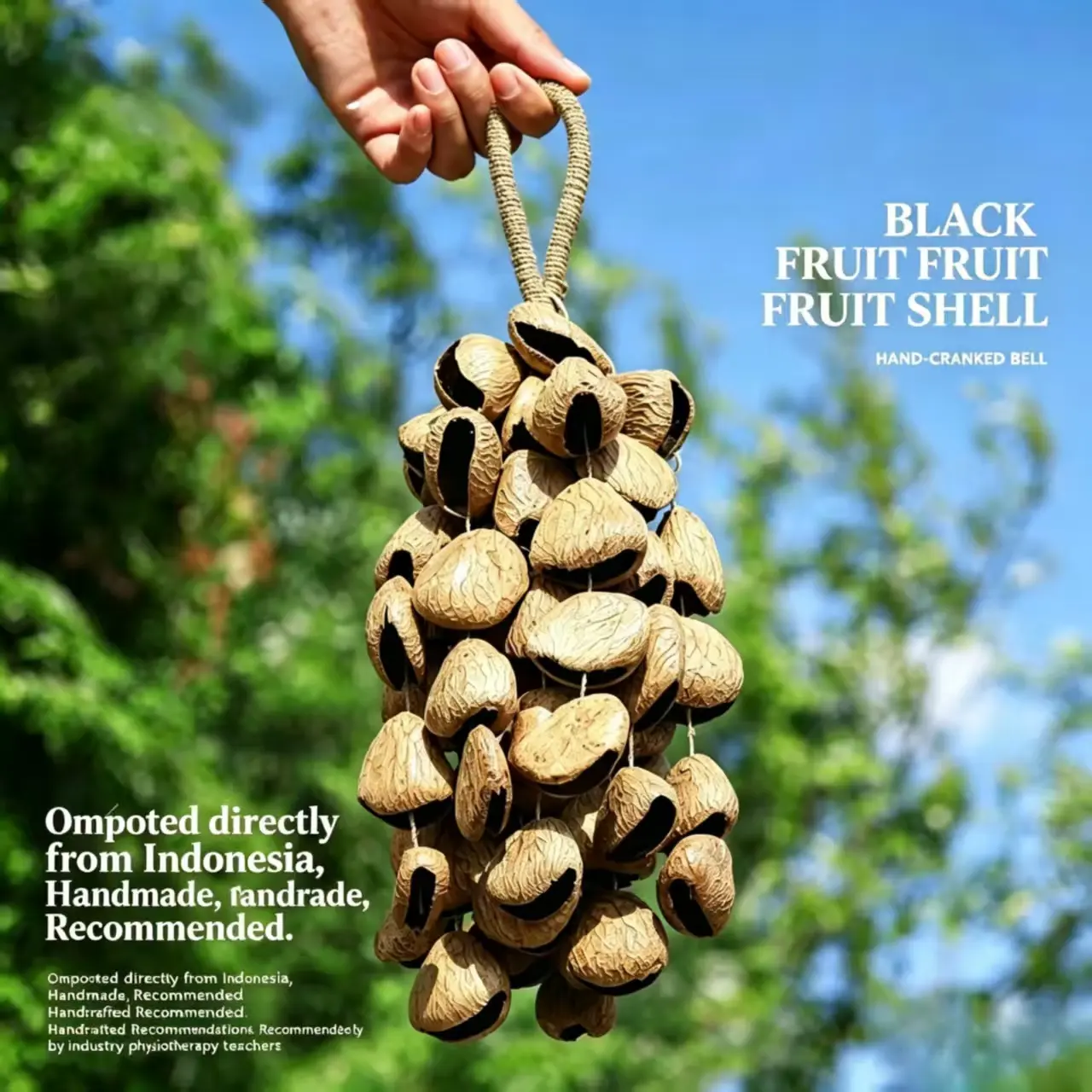 Handmade Natural Indonesian Black Fruit Seed Rattle - Percussion Instrument for Sound Healing