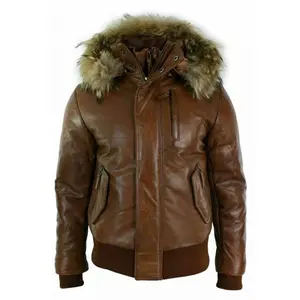 MotorCycleJackets Men's Puffer Hooded Bomber Leather Jacket
