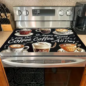 1pc 2D Flat Coffee Chalkboard Stove Cover Protector - -Resistant & Scratchproof Stove Top Cover, Easy-Clean Durable, Fits //Stove, Coffee-Themed Decor Suitable for Any Kitchen Style