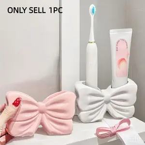 Creative Bow Toothbrush Holder Rack, Plastic Material Bathroom Organizer, Cute Design for Sink Storage, Durable & Stylish