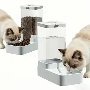 SmartWell Automatic Pet Feeder And Water Dispenser Set Large Capacity Gravity Food Bowl Siphon Waterer Clear Bottle Body For Indoor Cats And Medium Dogs Daily Feeding Home Travel Outing