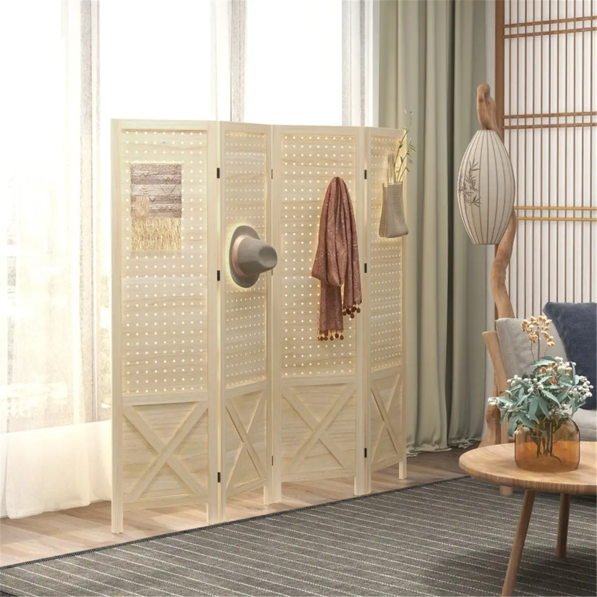 Foldable Privacy Screen Room Divider with 4 Panels, Solid Frame, X-Shaped Design, Premium High-Quality Materials for Home Office, Bedroom
