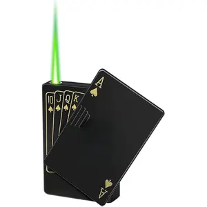 Jet Torch Lighter, Ace Card Green Flame Lighter, Metal Poker Design Windproof Refillable Butane Cool Lighter