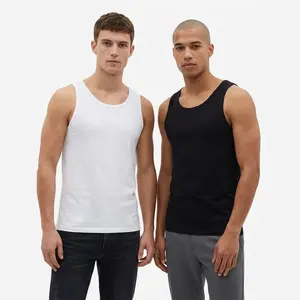 Men's 2-Pack Fitted Tank Tops - Stretchy, Multipack, Sleeveless Premium Ultra-Soft Cotton Casual Undershirts (Plain Black, White), Stretchy Men's Tanks, Multipack Men's Tanks