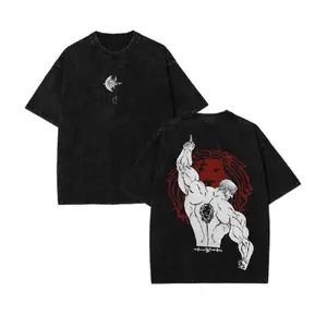 Escanor X The Seven Deadly Sins Anime Vintage  Washed Tee Unisex Mineral Anime Manga Hoodies Washed Heavy Cotton T-shirt, Gift For Anime Fan Lover