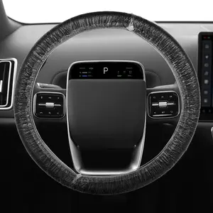 100PCS Disposable Car Steering Wheel Cover with Elastic Trim, Transparent Plastic One-time Use Steering Wheel Protector, Universal Flexible Vehicle Interior Wrap Accessory for Avoiding Scuffs