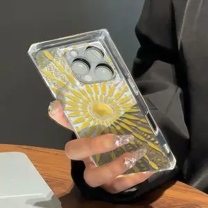 1 piece New stylish square design, sun pattern, drop-proof and shockproof full coverage mobile phone case, suitable for iPhone 16 pro/16Pro Max/16 plus/15 Plus/15 pro/15pro max/14 Pro/14pro max/14 plus/13 pro/13pro max/12 pro max/12 pro.Great gift