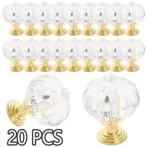 20 Pcs Clear Pumpkin Acrylic Drawer Knobs with Brushed Gold Base – Lightweight Acrylic Pulls with Screws, Elegant Pumpkin Cabinet Handles for Kitchen, Bathroom, Bedroom Furniture Upgrade and Home Decor Accents