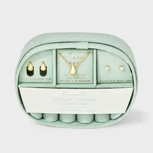 14K Gold Dipped Cubic Zirconia Teardrop Necklace and Stud Earring Set 3pc - A New Day Gold