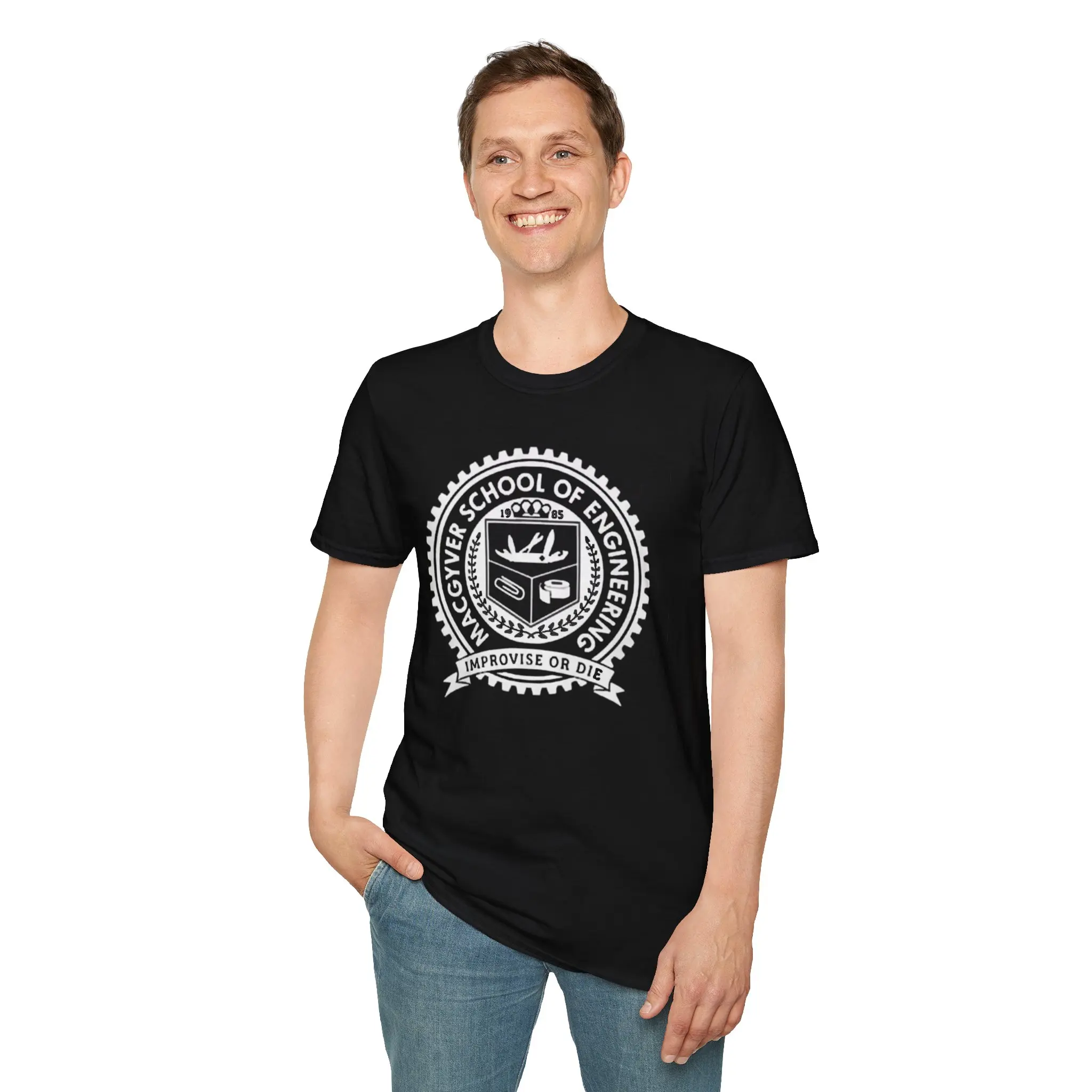 McGyver School of Engineering Crest T-Shirt | Improvise or Die Tee