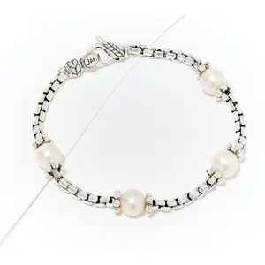 JAI Sterling Silver Cultured Pearl Station Bracelet