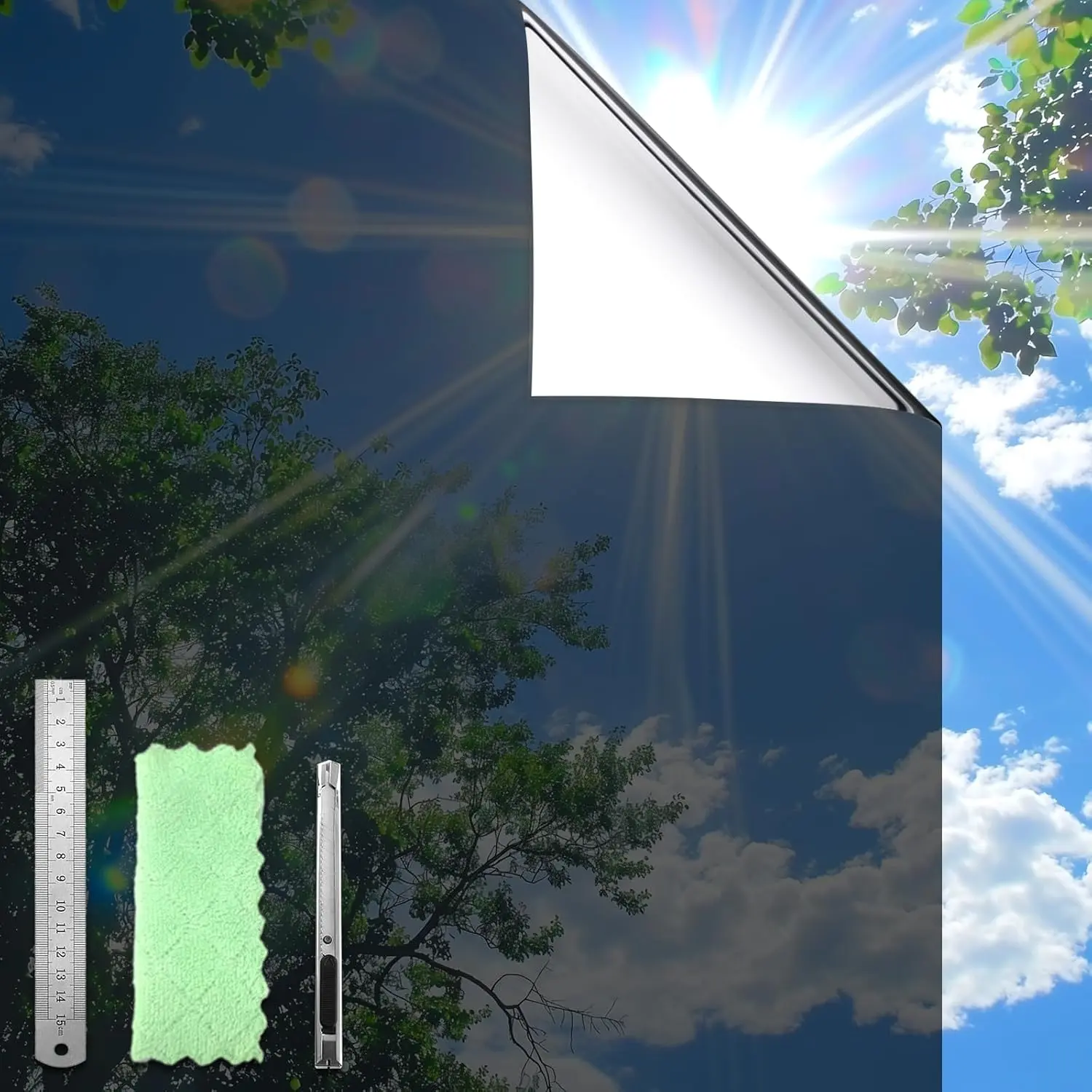 One-Way Window Privacy Film, Heat Blocking Reflective Mirror Window Tint, See Out Not In, Black-Silver, 11.8x78.7in, Window Privacy Films
