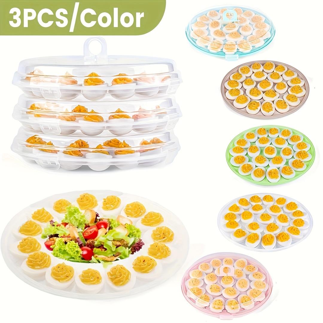[Portable Egg Containers] 3pcs Deviled Egg Containers With Lid, Deviled Egg Platter With 66 Slots Portable Egg Containers Carrier Holder Trays For Party, Home Kitchen, Campings, Outdoor Activities
