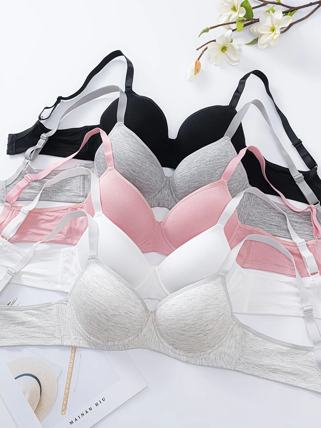 Women's 5-Pack Solid Color Casual Bras, Breathable Cotton Modal Wireless Design with Light Support for Everyday Essential Comfort, Seamless
