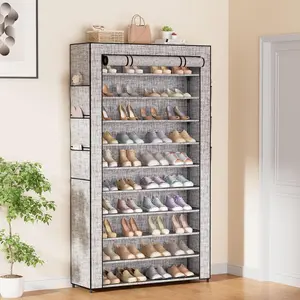 Large Shoe Rack with 10+1 Tiers, Covers, Stackable Organizer, Sturdy Metal Storage for 50-55 Pairs - Entryway, Closet, Garage Use