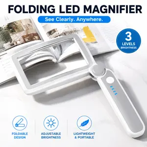Rechargeable LED magnifying glass, foldable handheld high-definition magnifier, suitable for reading, electronic repairs, inspection of mobile phone components, and use by the elderly