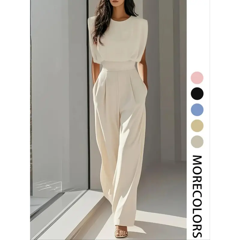 Women's Solid Color Sleeveless Jumpsuit, Elegant Fashion Commuter Jumpsuit for Daily Outdoor Wear, Women's Jumpsuit for Summer