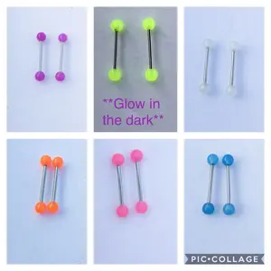14g tongue ring glow in the dark, tongue barbell, nipple barbells