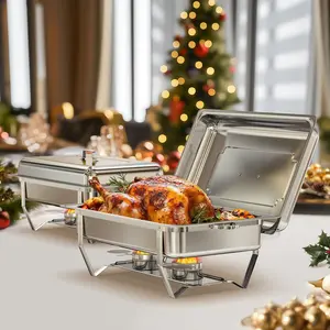 WARMOUNTS 9QT Chafing Dishes for Buffet 2/4/6 Pack , Rectangular Stainless Steel Chafing Dish Set w/Mirror-Polished & Rolled Rim, Foldable Frame for Parties Catering Wedding Banquet(Full Size Food Pan)