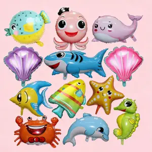 12 Packs of Marine Animal Foil Balloons, Suitable for Ocean Themed Birthday Parties, Pool Parties, Gender Reveal, and Newborn Baptism Decorations