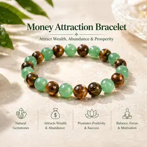 Wealth Attraction Crystal Bracelet - Natural Green Aventurine & Tiger Eye Beaded Energy Jewelry  perfect daily wear  Money Bracelet boho chic style