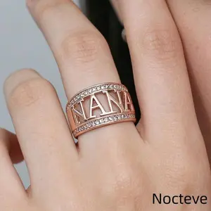 Women’s Nana Grandma Simulated CZ White Gold-Tone Base Alloy Ring, Sentimental Family Holiday Jewelry Family Reunion & Warm Gentle Feminine Lady Holiday Gift Wear